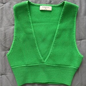 Babaton Gloss Green Sculpt Knit V Neck Top